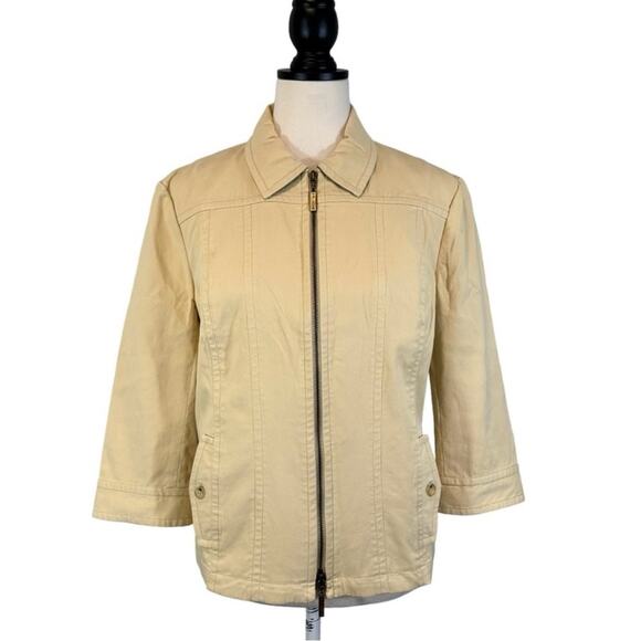 St. John Sport Tan Jacket Double Zip Front 3/4 Sleeve, Size M Classic Preppy - Picture 2 of 9